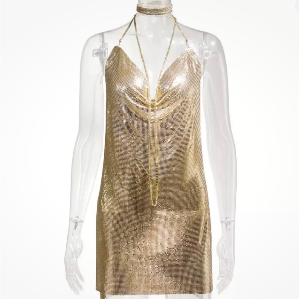 Gold Metallic Chainmail Party Dress